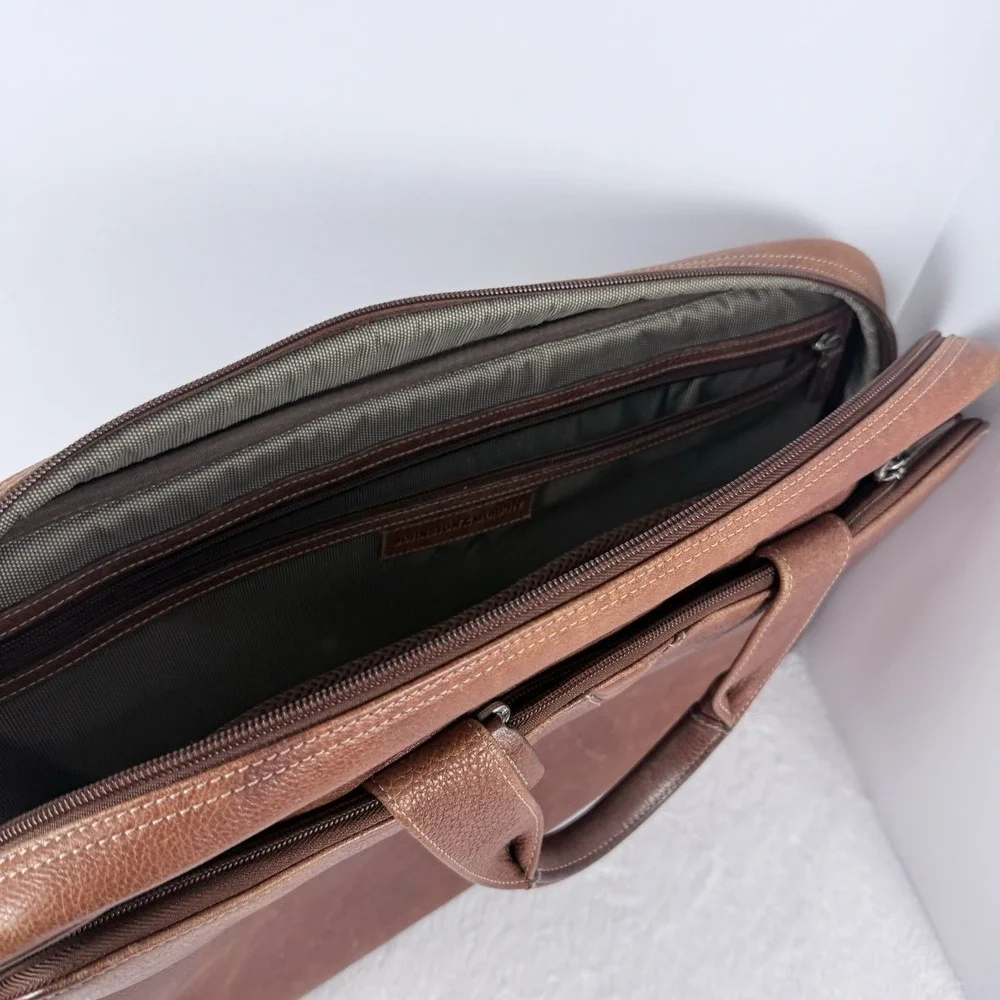 Johnston & Murphy Brown Leather Laptop Briefcase Business Travel Bag
